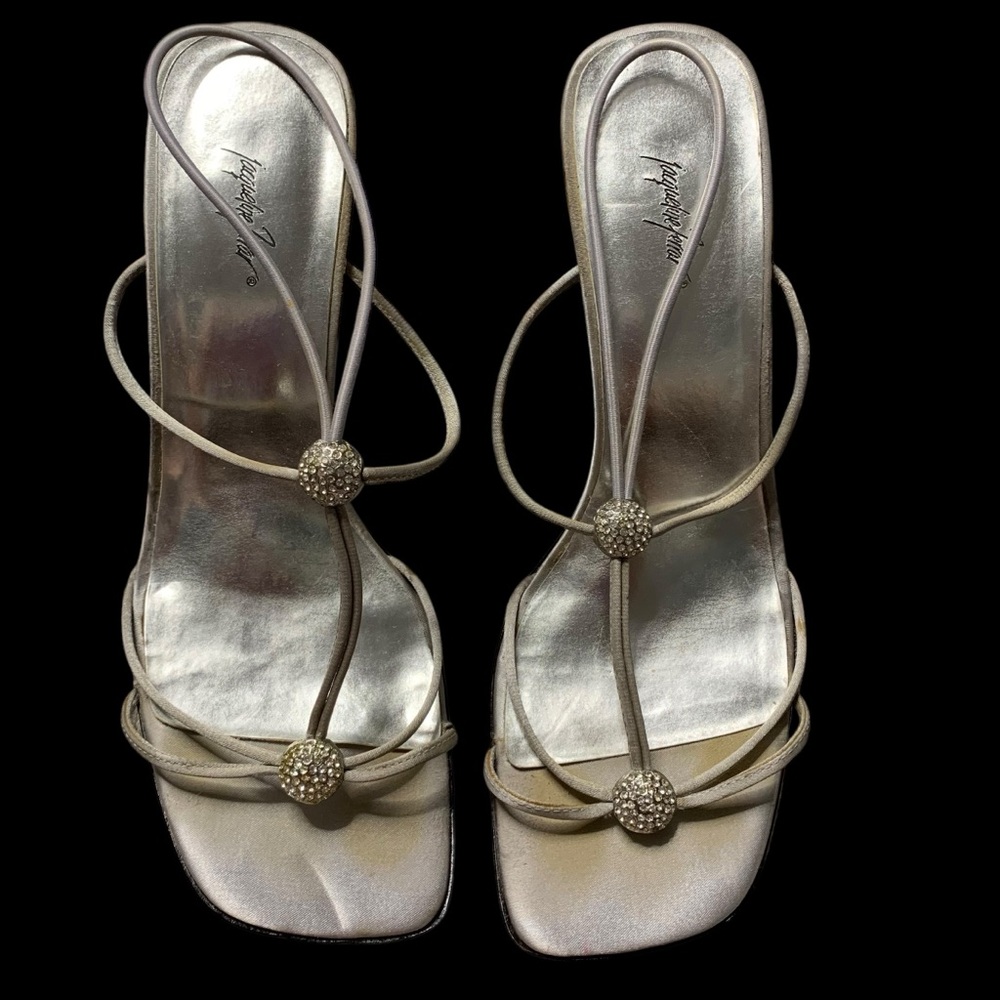 Jacqueline Ferrar Dress Heels Strappy Elegant Sexy Sandals Rhinestones Size 9